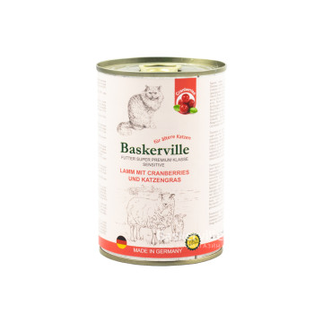 Консервований корм для кішок Baskerville Sensitive Ягня з журавлиною та котячою травою, 400г